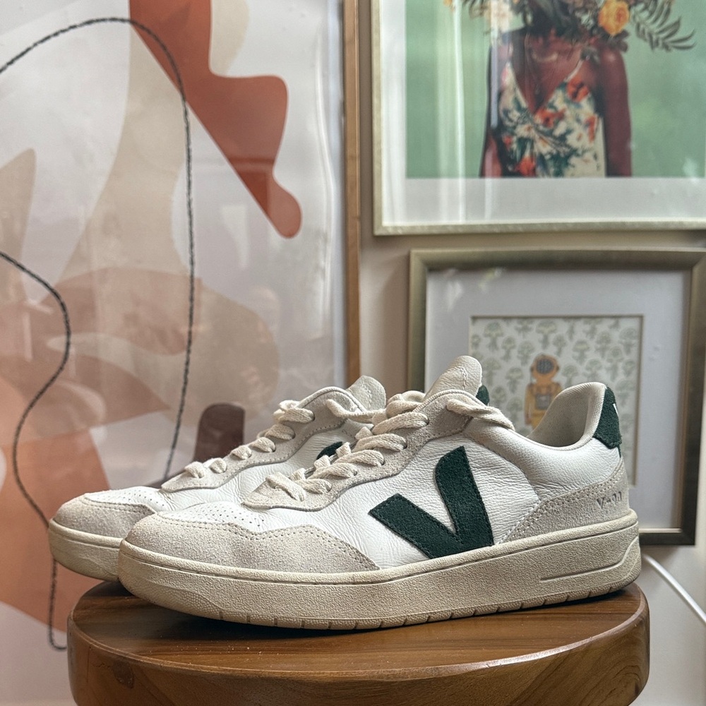 Veja Cream and Dark Green Sneakers